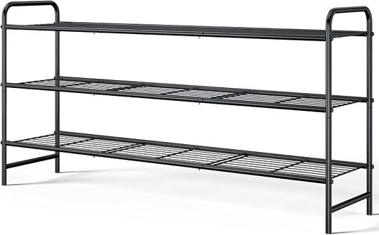 Kitsure Stainless Steel Shoe Rack Organizer, 37.3" Wide - 3 Tier, Black | Sturdy Shoe Rack for Closet and Entryway, Free Standing Shoe Shelf, Closet Organizers and Storage