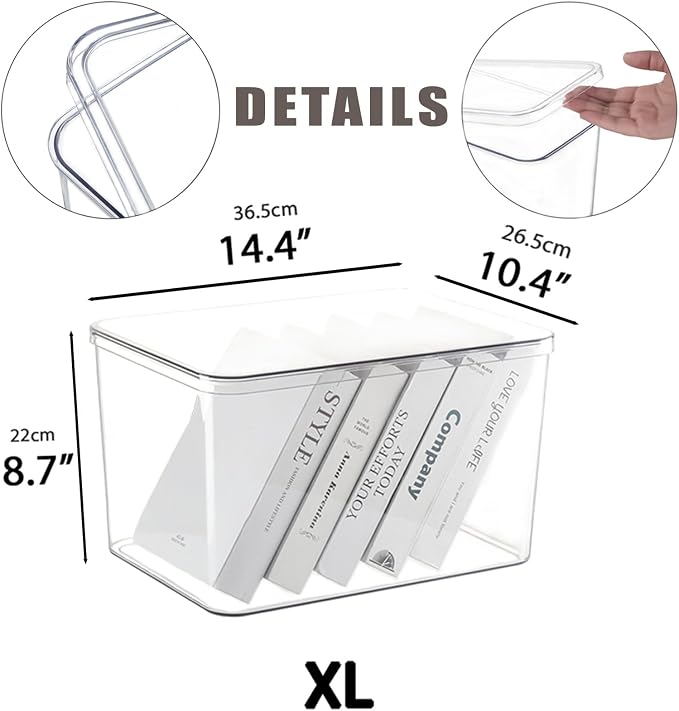 Clear plastic storage bins with LIDS,storage containers for snacks, cosmetics, books, dog food, Storage Organizer for Nursery，Kitchen, Living room,Bedroom, Bathroom, Office (clear, 4XL)