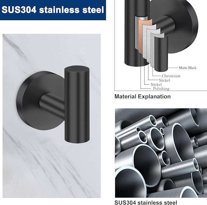 5 Pieces Matte Black Bathroom Hardware Accessories Set,24 Inch SUS304 Stainless Steel Bath Towel Holder Set, Round Bathroom Towel Bar Set, Towel Racks for Bathroom Wall Mounted