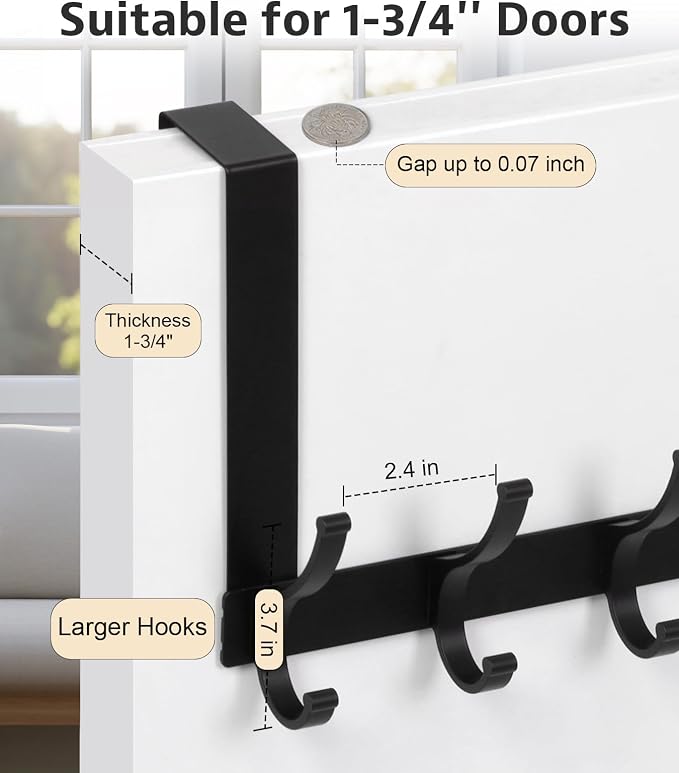 Optish Over The Door Hooks, Door Hanger Hooks for Hanging, Over The Door Towel Racks for Bathroom, Coat Rack Door Towel Hanger Towel Hooks (1Pack, Black)