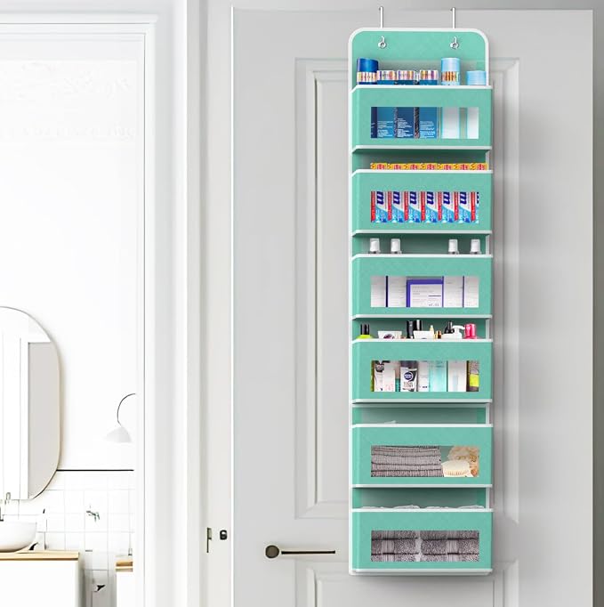 Simple Houseware 6 Clear Pocket Over Door Hanging Organizer, Turquoise | Over the Door Storage for Closet, Bedroom, Bathroom, Pantry