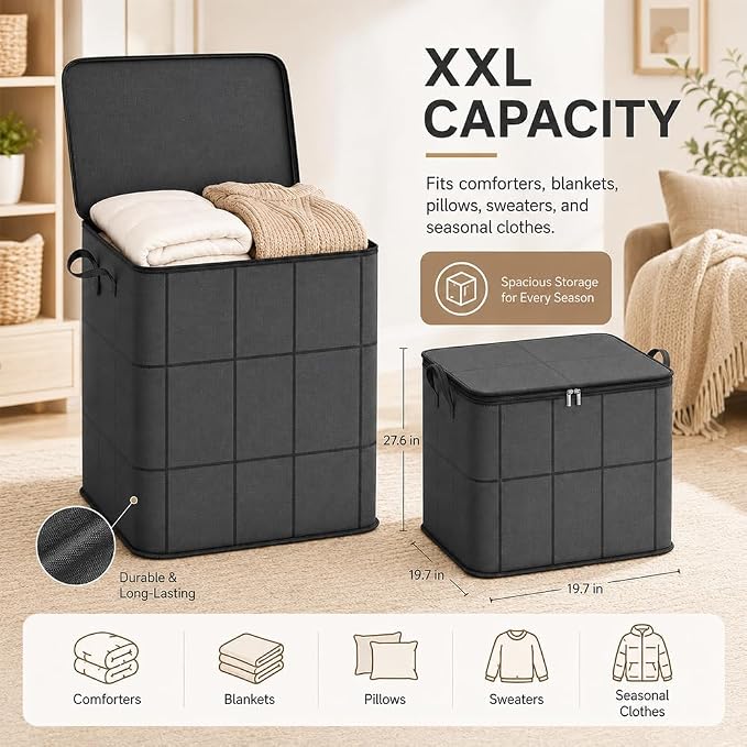 2027 New Thickened XXL Foldable Storage Bag With Reinforced Handles，M*1 | Large Capacity Zippered Fabric Organizer for Bedding & Clothes, Foldable Blanket Bag with Reinforced Handles