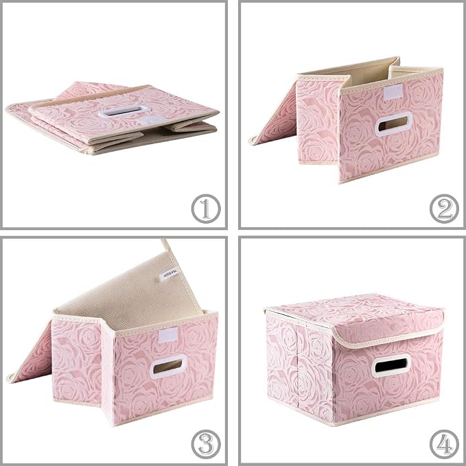 PRANDOM Collapsible Storage Boxes with Lids Fabric Decorative Storage Bins Cubes Organizer Containers Baskets with Cover Handles Divider for Bedroom Closet Living Room 9.8x7.9x6.7 Inch 3 Pack