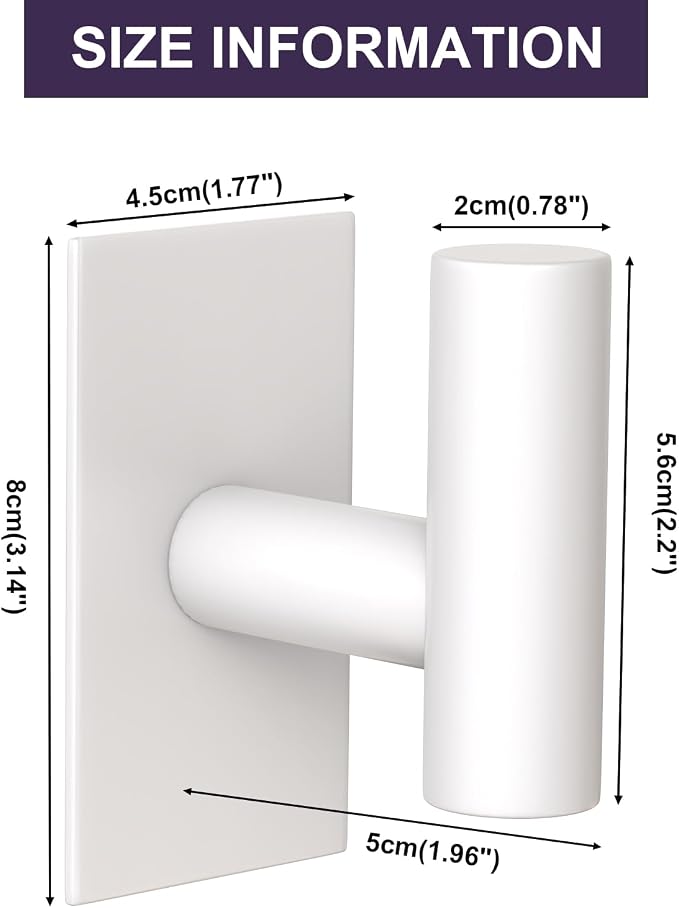 VAEHOLD Wall Towel Hooks, Heavy Duty Sticky Holder Waterproof Towel Hooks for Hanging Coat, Clothes, Closet Hook Wall Mount for Kitchen (White, 4 Pack)