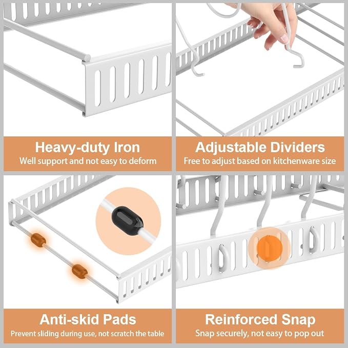 Housolution 2 Pack Pot and Pan Lid Organizer Holder Storage Rack, White | 12"-23" Expandable, 14 Adjustable Dividers, Sturdy Metal Construction, Easy Assembly