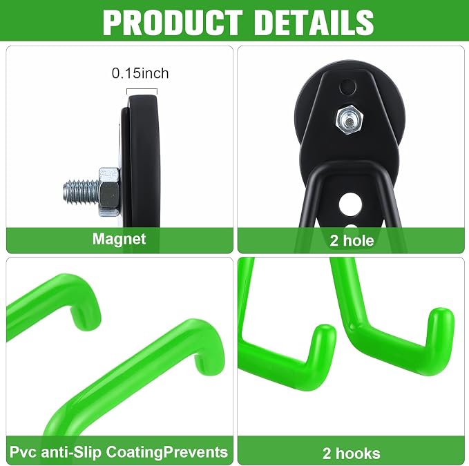 Landhoow 22 Pcs Large Magnetic Hooks Heavy Duty Garage Magnet Hooks Strong Storage Utility Magnetic Hangers with Anti Slip Rubber Coating for Indoor and Outdoor Hanging (Green)