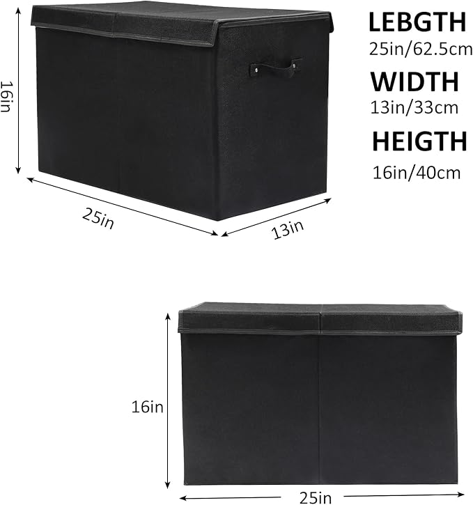 122L Large Toy Box Chest Storage with Lid, Collapsible Kids Toy Storage | Toy Chest with with Removable Divider for Kids, Boys, Girls, Nursery, Living Room, Bedroom, 26"x17" x17" (Linen Black)
