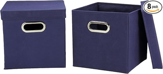 Household Essentials 33-1 Decorative Storage Cube Set with Removable Lids | Navy | 16-Pack
