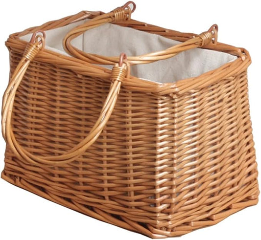 Wicker Storage Basket Handles Handwoven Rattan Organizer for Home Tabletop Use Decorative Wicker Baskets for Blankets and Toys Rustic Style