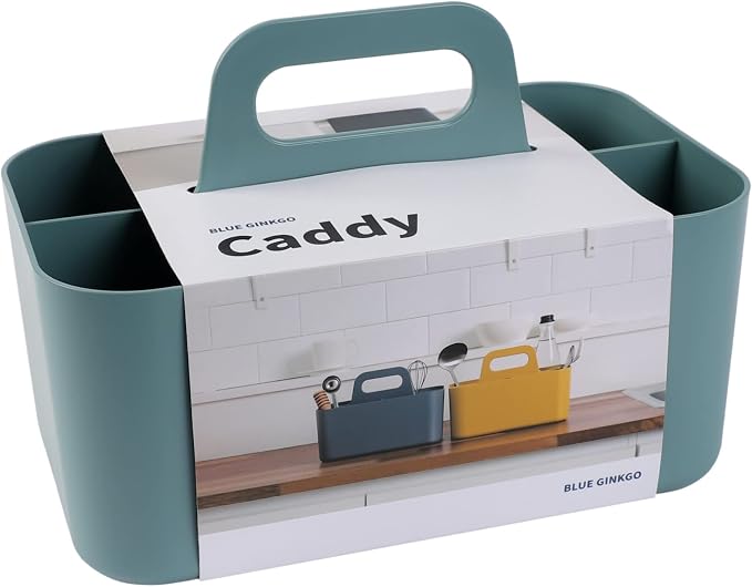 BLUE GINKGO Stackable Organizer Caddy, Rectangle, Green, Made in Korea | Portable. Adjustable. Home, Office & School Storage.