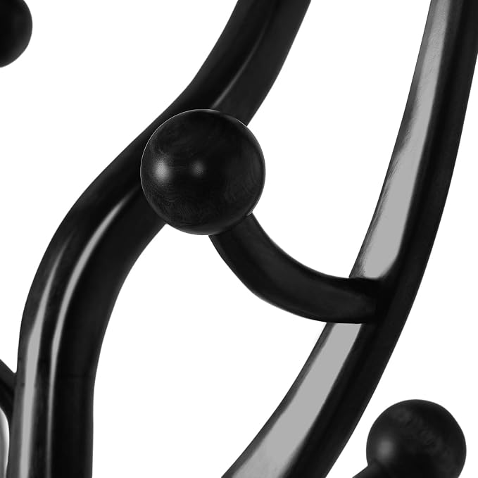 Bekrvio Black Freestanding Wood Coat Rack with 8 Hooks | Tree branch Design, Stable Sphere Base for Entryway, Hallway, Bedroom, Office, Apartment, Foyer; Hangs Coats, Hats, Bags