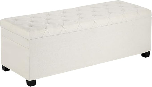 VEVOR Storage Ottoman Bench, End of Bed Bench with 2 Side Bags, Fabric Upholstered with Metal Frame, Toy Box Storage, Bed Benches for Foot of Bed, Bench for Entryway, Living Room, Playroom, Beige