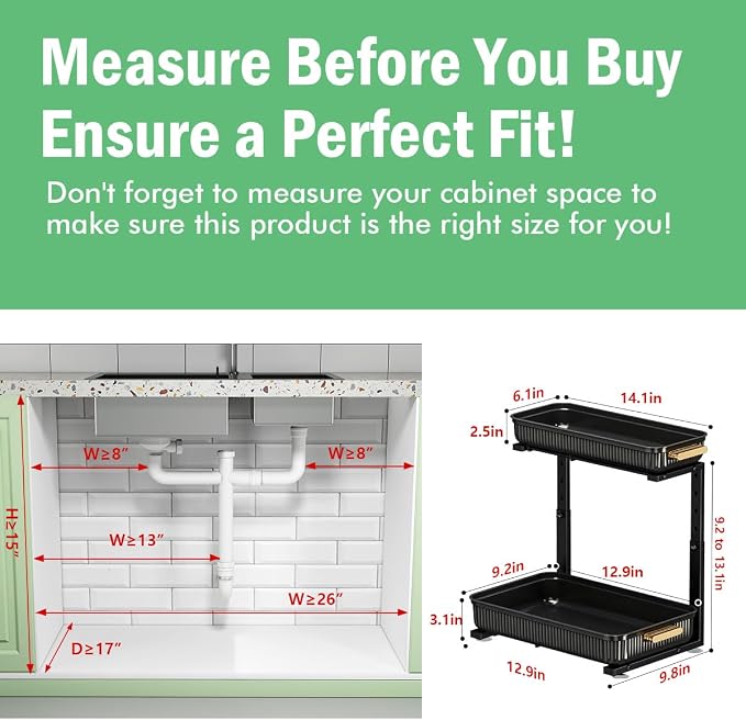 ARSTPEOE Under Sink Organizer - 2 Pack Multi-Purpose Pull-Out Storage Shelf | Slide out Pull out Cabinet Organizer Shelf, Storage for Kitchen Bathroom