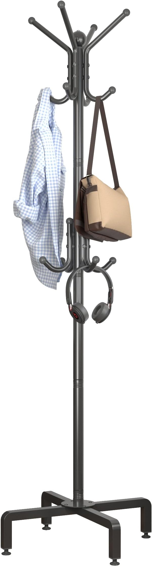 12 Hooks Freestanding Coat Rack Stand, Heavy Duty Metal Coat Tree with Stable Base, 67.7" Tall Black Coat Hanger for Entryway Hallway Bedroom Office, Holds Coats Hats Bags Without Wobbling