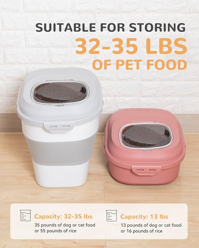 30-35 Lbs Dog Food Storage Container Collapsible Dog Food Container | Large Pet Food Storage with Airtight Lids,Wheels,Scoop and 2Pcs Food Storage Containers,Keep Food Fresh for Dog,Cat