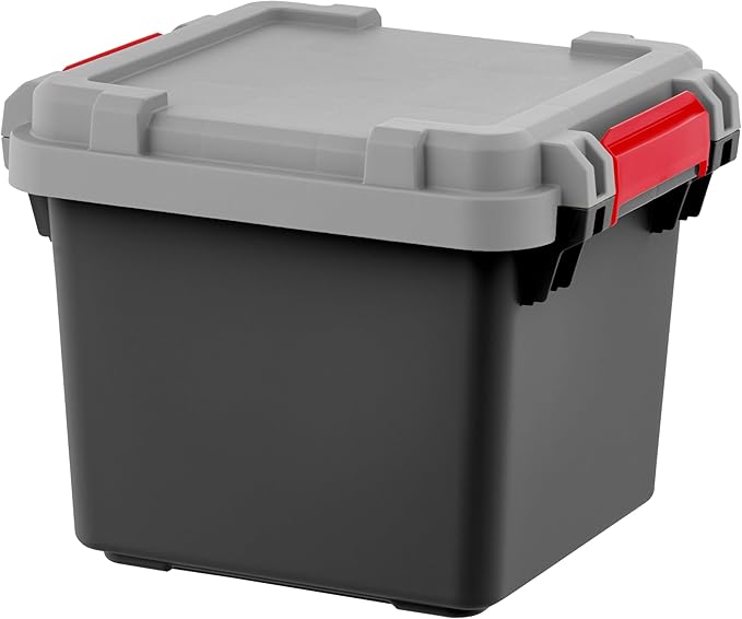 IRIS USA 4-Pack 8 Gallon Lockable Storage Trunk TrailBox, Dark Gray/Gray | Stores tools, recovery gear, first aid supplies and vehicle essentials, Compact lockable stackable design saves cargo space