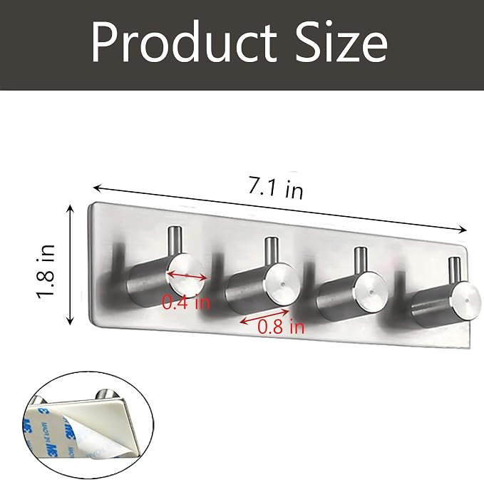 Kingdong Key Holder for Wall 304 Stainless Key Hooks Adhesive Key Holder Wall Mount Key Hanger with 4 Heavy Duty Hooks Key Organizer for Kitchen, Bedroom, Bathroom (Sliver(4 Hooks))