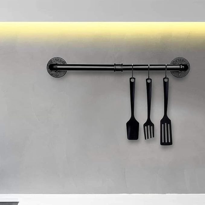 Industrial Pipe Towel Rack Towel Bar, Heavy Duty Wall Mounted Rustic Farmhouse Bath Towel Holder for Bathroom (Black, 18 Inch)