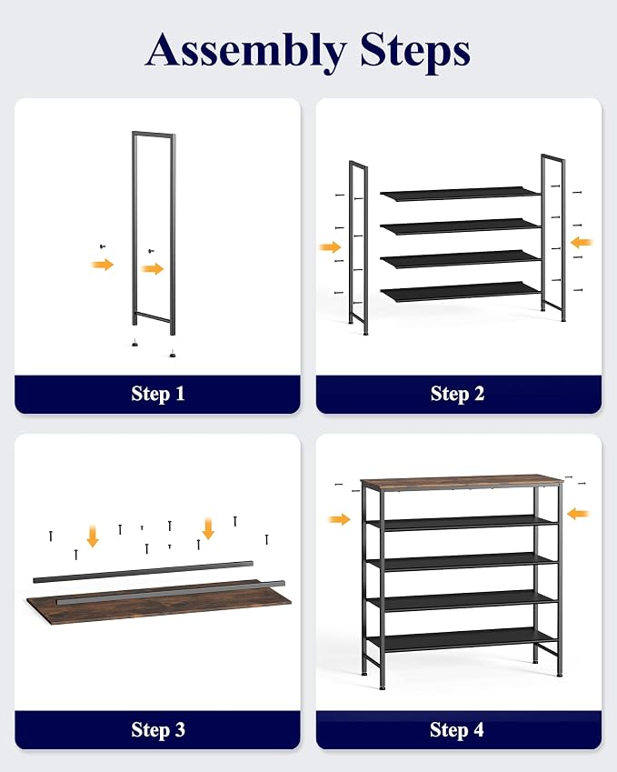 Kitsure 5-Tier Shoe Rack with Wooden Top, 29.5" x 11.4" x 31.1", Brown | Wooden Shoe Rack for Entryway, Closet, Metal Frame Shoe Storage for Closet, Space-Saving Shoe Rack Organizer with Table Top