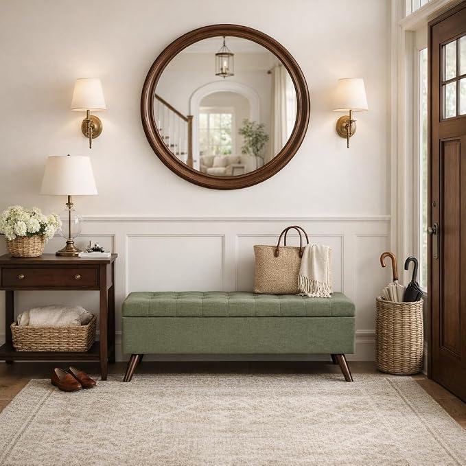 HomePop 48" Modern Tufted Storage Bench - Moss Green