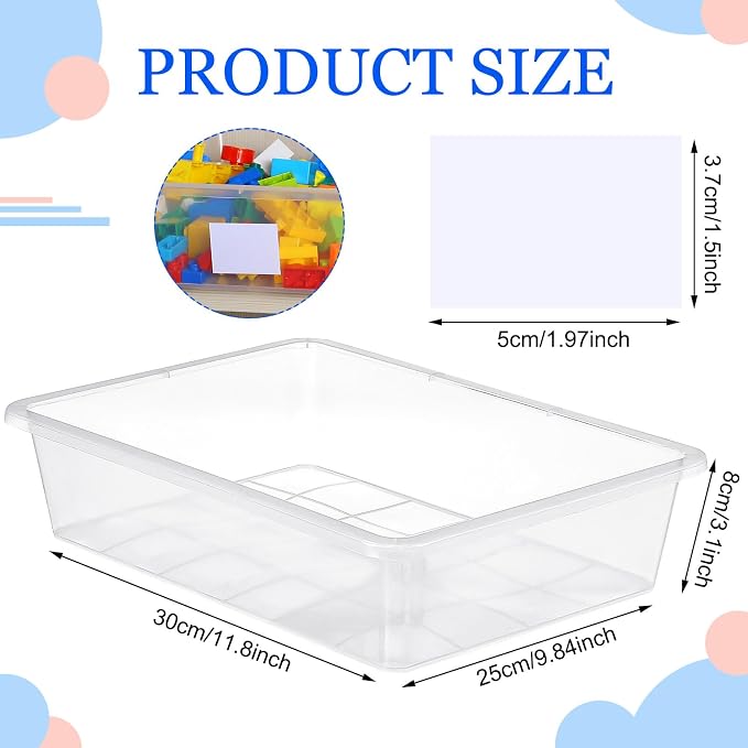 24 Pack Classroom Cubby Storage Bins Plastic Stackable Storage Bins with Labels Cubby Organizer Containers for Classroom School Toy Book Organization(14 x 10 x 3 Inch,Clear)