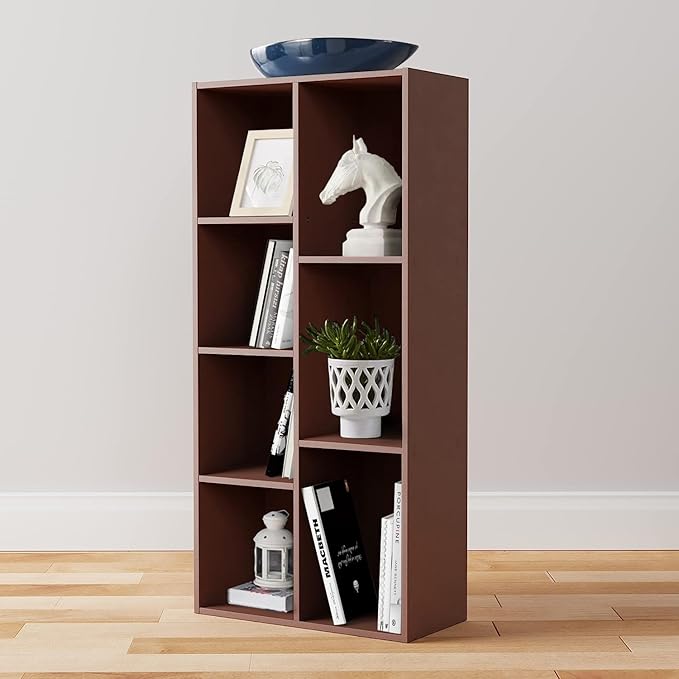 Amazon Basics 7 Cube Storage Organizer Bookcase, Sturdy Shelves, Book Shelf, Espresso, 9.3"D x 19.5"W x 41.7"H