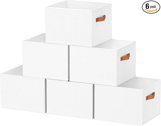 6 Pack Large Closet Storage Baskets Bins for Shelves, Collapsible Fabric Closet Organizers and Storage with Polyester Handles, Decorative Baskets for Organizing Clothes, Towels, Linen Closet 14"x10"