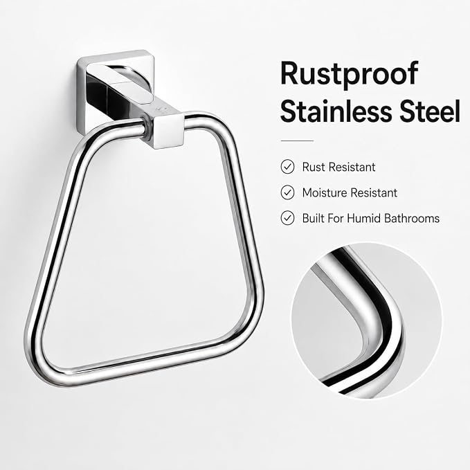Chrome Towel Ring for Bathroom, Kitchen Bath Towel Holder Hangers Wall Mount Heavy Duty Stainless Steel