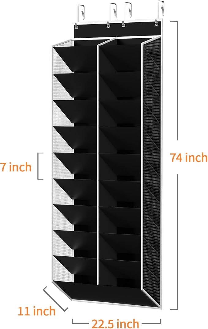 KEEPJOY 20-30 Pairs Over the Door Shoe Organizer, Mesh Hanging Shoe Rack for Door Storage with 20 Wide Deep Pockets,10-Tier Black Door Shoe Holder Fits Sneakers, Boots.