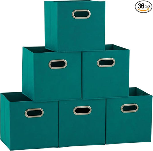 Household Essentials 83-1 Foldable Fabric Storage Bins | Set of 6 Cubby Cubes with Handles | Aqua (Pack of 6)
