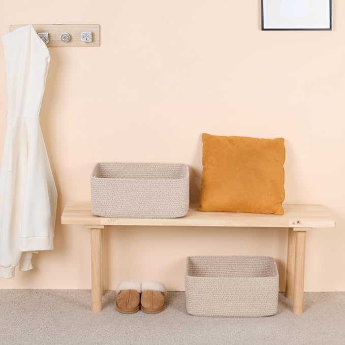 MiniArk Large Storage Baskets for Shelves, 17 x 13 x 7.5” Closet Organizers Bins for Clothes Blanket Towels, Baby Nursery, Toy Baskets Box, Woven Rope Baskets, 3 Packs Mixed Brown