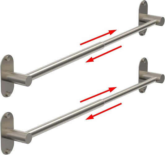 Towel Bar, Adjustable 14.4inch - 25.2inch Towel Rack, Self Adhesive & Wall Mounted for Bathroom Kitchen Hand Towel Holder Cloths Hanger SUS 304 Stainless Steel Single Bar (2, Brushed Nickel)
