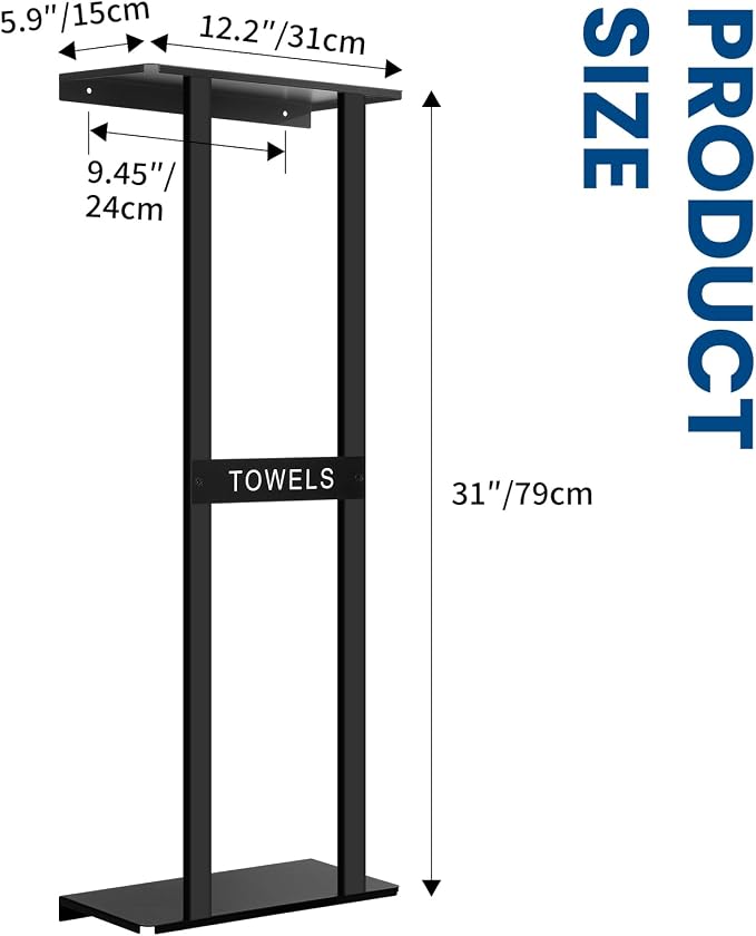 Bathroom Towel Storage Rack, Wall Mounted Bathroom Towel Rack, 30 inch Heavy Duty 6 Large Towels, Wall Mounted Towel Rack for Rolled Towels, Black
