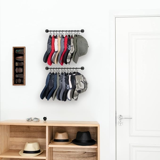 Mkono Hat Organizer Hat Rack for Wall Storage Holder with 20 Hooks Set of 2 | Hanging for 20 Caps, Adjustable Hooks, Space-Saving, Holds Baseball Scarves Belts Bags, Closet Door Bedroom Entryroom Laundry