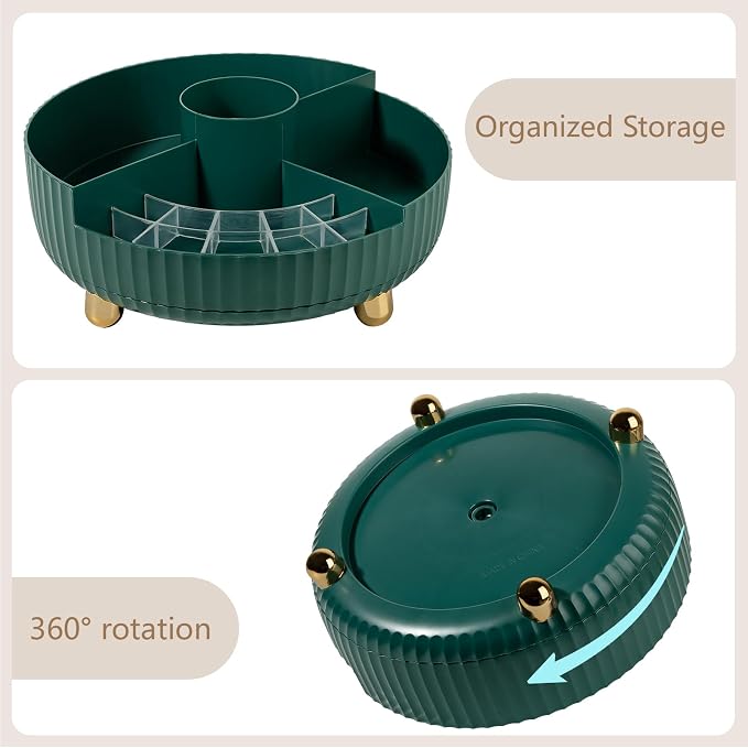 360 Rotating Makeup Perfume Organizer Skincare with Divider, Large Teal Green