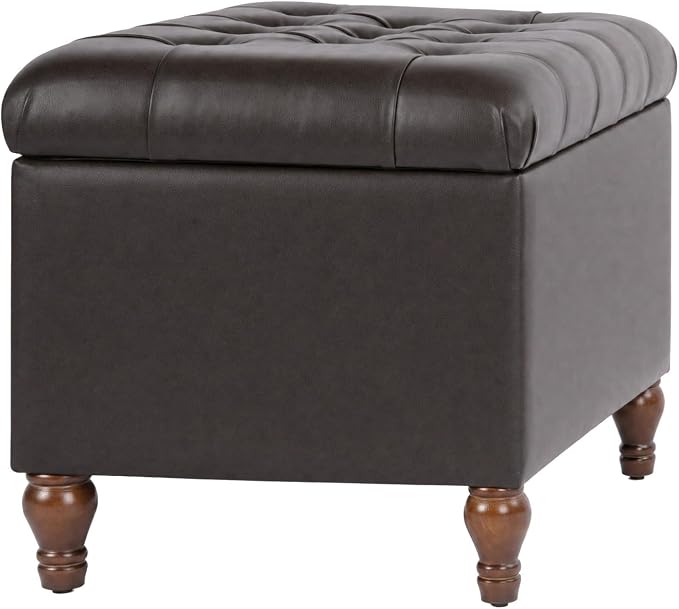 Spatial Order 24" Medium Tufted Storage Ottoman - Espresso Brown Faux Leather