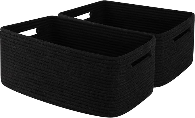 OIAHOMY Storage Basket for Shelves, Closet Cube Storage Bins Baskets for Clothes Blanket Towels, Baby Nursery, Toy Baskets Box, Woven Rope Basket, 15.75 * 11.81 * 7.09 IN, 2 Packs Black