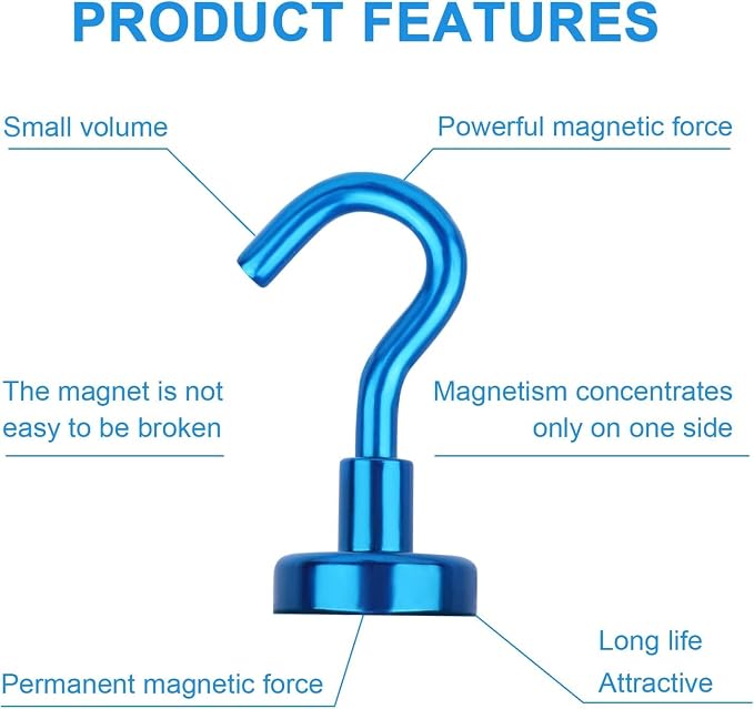 DIYMAG Magnetic Hooks 20pcs 30lbs+ Cruise Essentials 2026 Magnet Hook Blue | Neodymium Heavy Duty Strong Magnets Hanging Ship Cabins Refrigerator Fridge Classroom Beach Vacation Kitchen Grills Home Tool