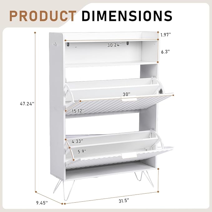 Karl home White Slim Shoe Storage Cabinet, Entryway Shoe Organizer | Space-Saving Freestanding Shoe Rack Organizer, Versatile Storage Furniture Suitable for Entryway and Living Room