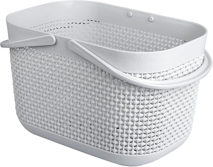 Plastic Portable Shower Caddy Basket, Storage Organizer, Grey, 2 Pack | Bottom Drain Holes, Keep Dry, Sturdy and Durable, Easy to Carry for Bathroom, Kitchen, Dorm Room, RV, College