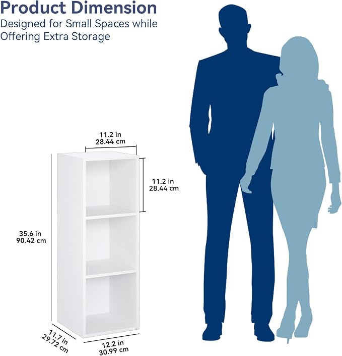 Whitmor 3 Cube Storage Organizer, Small Bookshelf, 3 Cube Shelf Book Shelf with Open Shelves for Room Decor, Stackable MDF Wood Cube Shelf Bookcase Storage Cabinet, White, 12.2" L x 11.7" W x 35.6" H