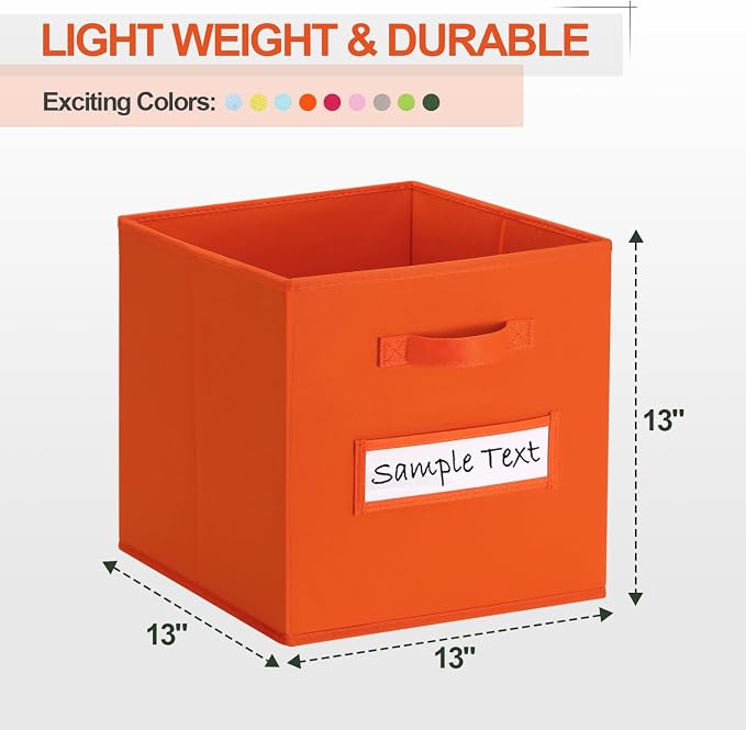 13x13 storage cube bins (Set of 10) Foldable Fabric storage cubes with 10 Labels Window Cards & a Pen,13 inch cube storage bins,Closet Organizers for Shelves,Cubby Organizer Boxes,Orange