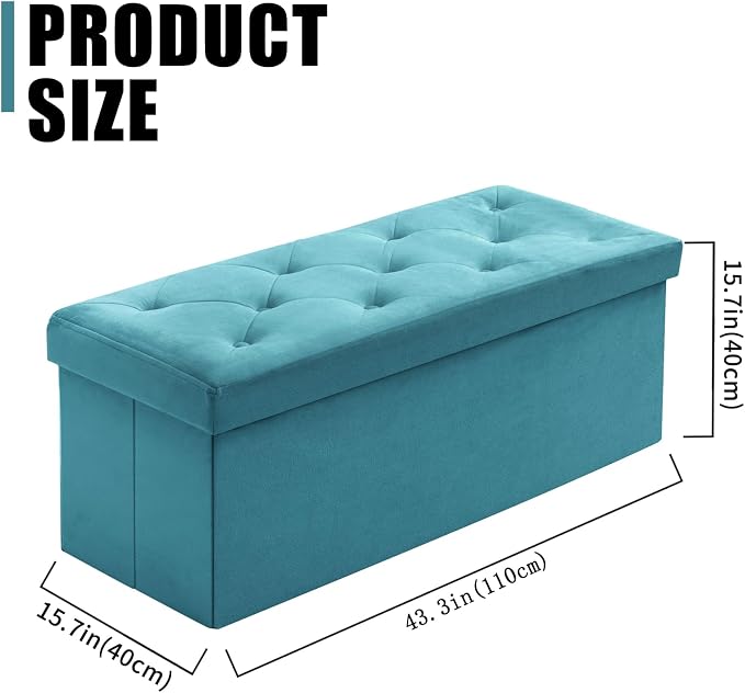 BRIAN & DANY 43 Inches Folding Storage Ottoman Bench, Velvet Ottoman with Storage for Living Room, Bedroom, Entryway, Ottoman Foot Rest, End of Bed Bench (Teal)