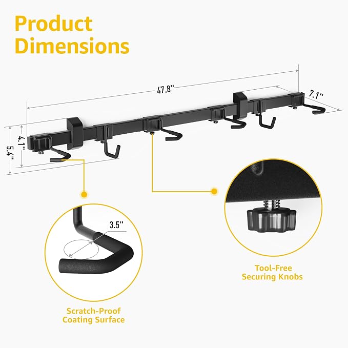 monTEK Enhanced Bike Storage Rack, Adjustable 4-Bike and 2-Helmet Hangers | Customizable for Various Bike Sizes, Heavy-Duty Steel Bike Wall Mount, Max Load 265lbs,for Indoor Bike Storage, 48-in