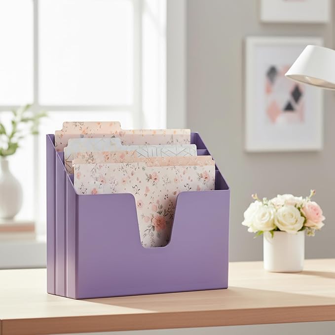 Acrimet Horizontal Triple File Folder Organizer Sorter, Letter Size, Purple | 3 compartments to separate and organize documents, folders and papers