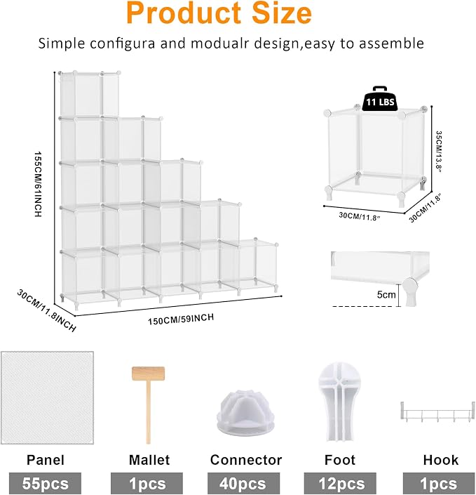 AWTATOS Cube Storage Organizer, 16 Cube Closet Organizers, Clear | DIY Stackable Storage Cube Shelves, Portable Closet, Plastic Clothes Organizer Shelving for Bedroom, Home Office