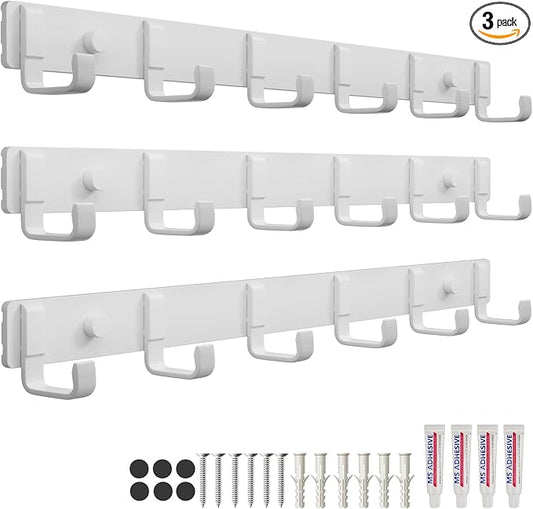 Coat Rack Wall Mount (3 Pack), Heavy Duty Wall Coat Hanger with 6 Coat Hooks for Entryway, Bedroom, Closet, Hanging Hats, Bags, Purses Jacket (White)