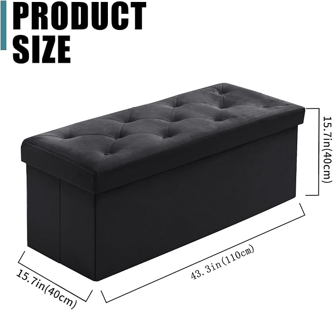BRIAN & DANY 43 Inches Folding Storage Ottoman Bench, Velvet Ottoman with Storage for Living Room, Bedroom, Entryway, Ottoman Foot Rest, End of Bed Bench (Black)