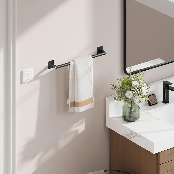 Matte Black Towel Bar, 18 Inch Towel Racks for Bathroom Wall Mounted, Heavy Duty Stainless Steel Towel Holder, Easy Installation (Total Length 20 Inch) (Pack of 2)