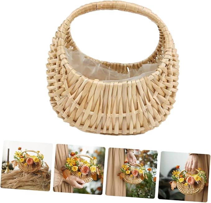 jojofuny Hand Woven Rattan Flower Basket for Home Storage Multi-functional Decorative Container for Organizing Flowers for Mother's Day and Spring Weddings